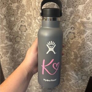 Hydro Flask Gray Bottle with Pink Heart Design